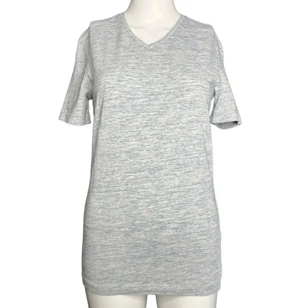 H&M V Neck Slim Fit Short Sleeve T - Shirt Heathered Grey Size XS